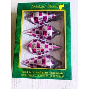 Vtg Christmas Classics Hand Decorated Glass Ornaments Set 4 European Craftsmen